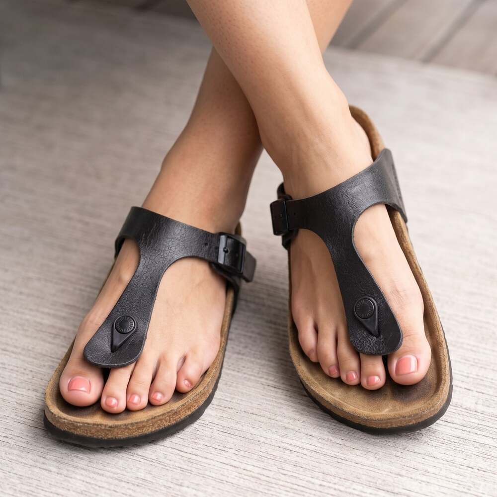 Birkenstock Gizeh Birko-Flor Thong Sandals Black Narrow Womens Size 37 US 6-6.5